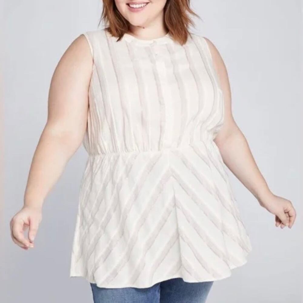 Lane Bryant Women’s Cream & Pink Sparkly Sleeveless Tunic Blouse Size 16